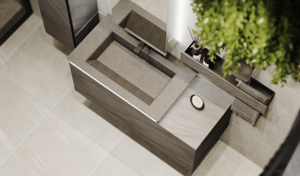 Тумба Incline 110 в HPL пластике и раковиной из архитектурного бетона