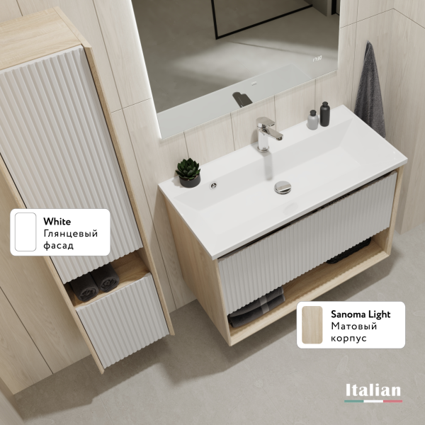 Комплект мебели Тоссони 90 подвесной Сонома светлая/Белый