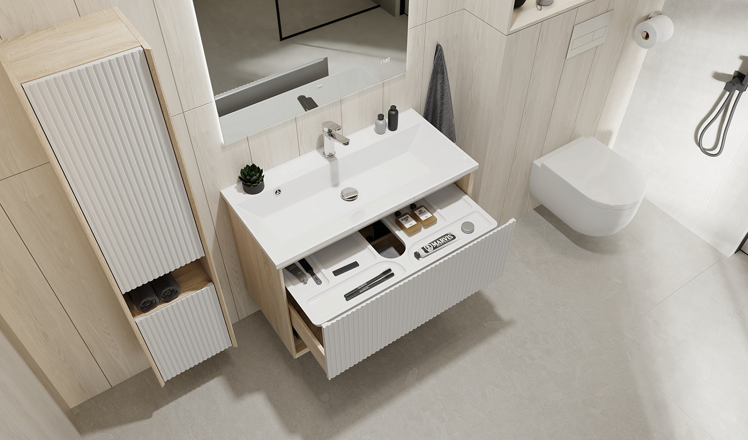 Комплект мебели Тоссони 90 подвесной Сонома светлая/Белый