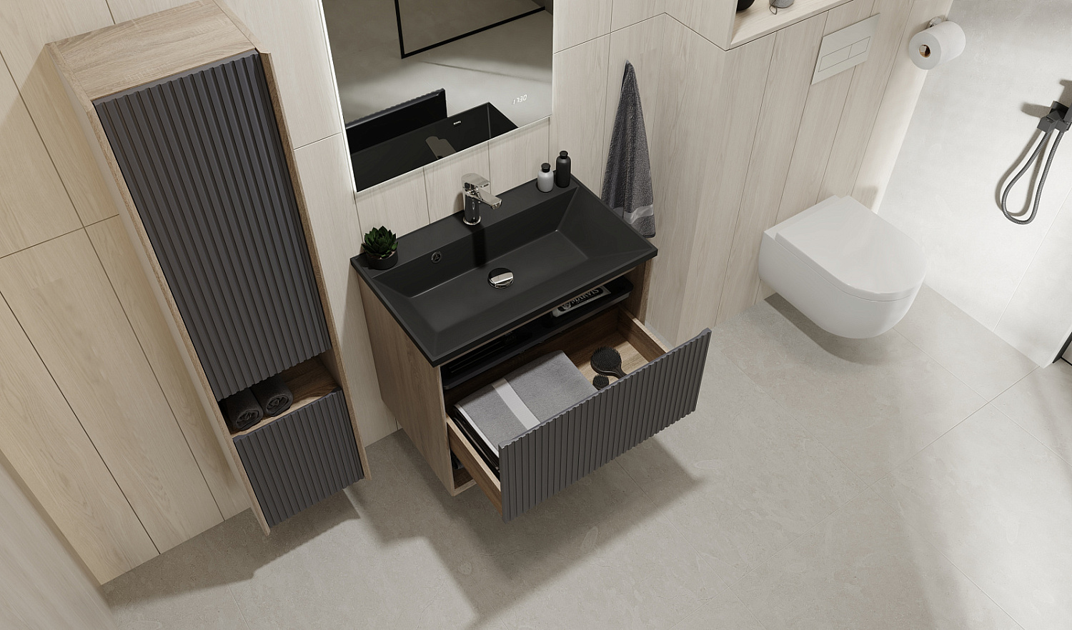 Комплект мебели Тоссони 70 подвесной Дуб Самдал/Антрацит