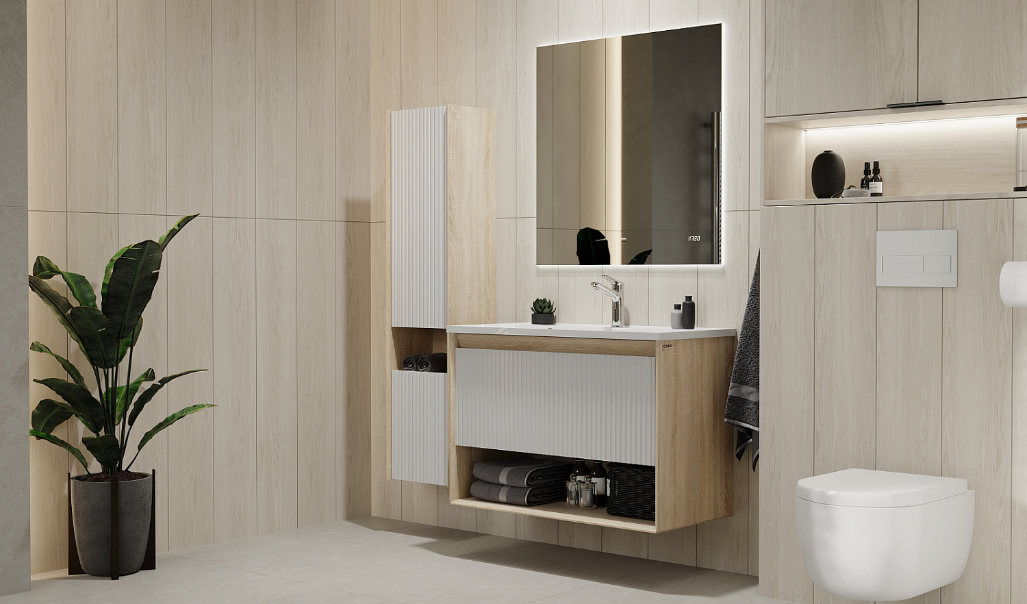 Комплект мебели Тоссони 90 подвесной Сонома светлая/Белый