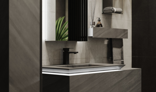 Тумба Incline 110 в HPL пластике и раковиной из архитектурного бетона