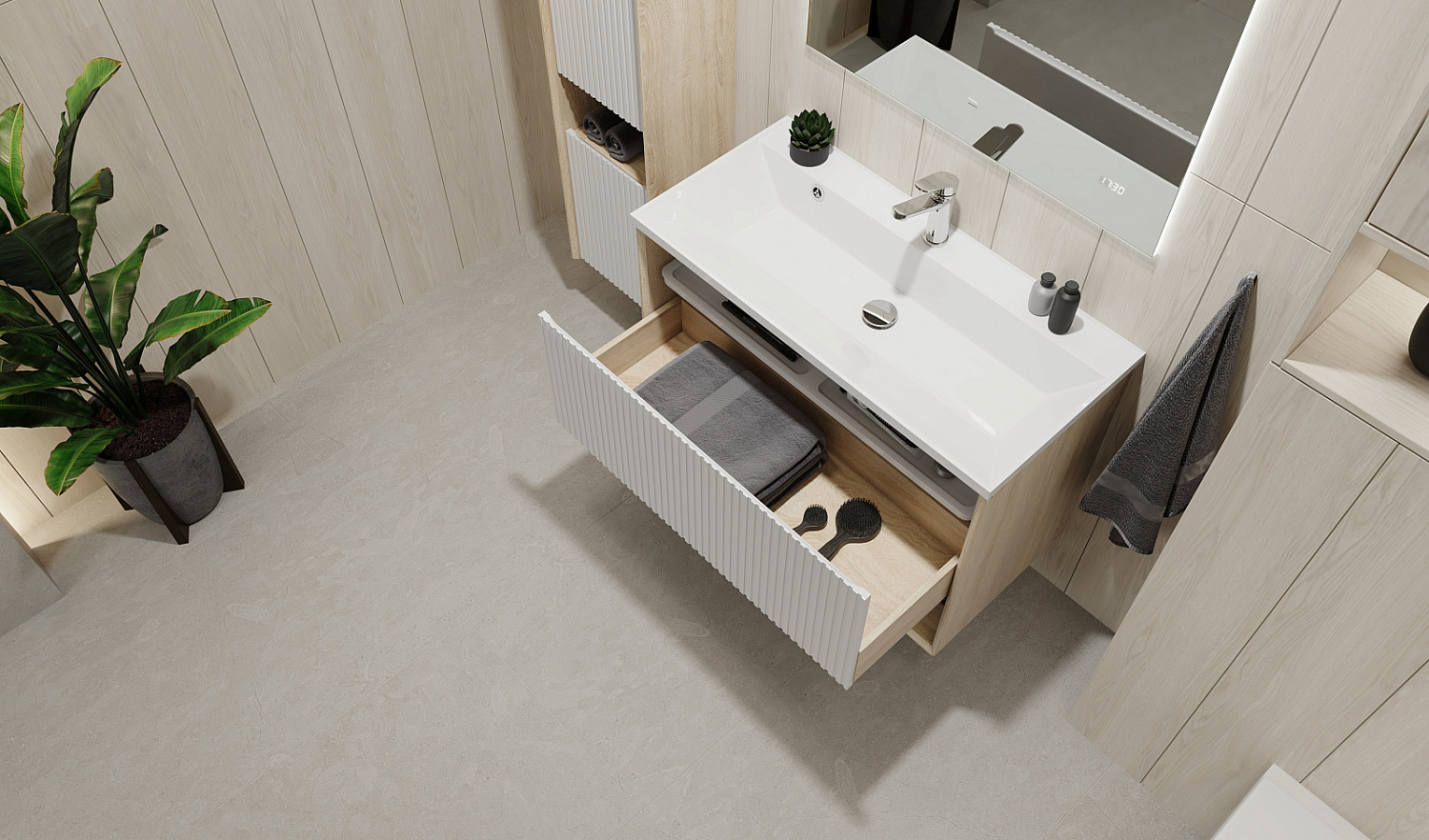 Комплект мебели Тоссони 90 подвесной Сонома светлая/Белый