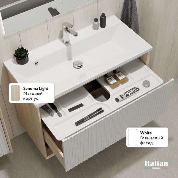 Тумба Тоссони 90 подвесная Сонома светлая/Белый