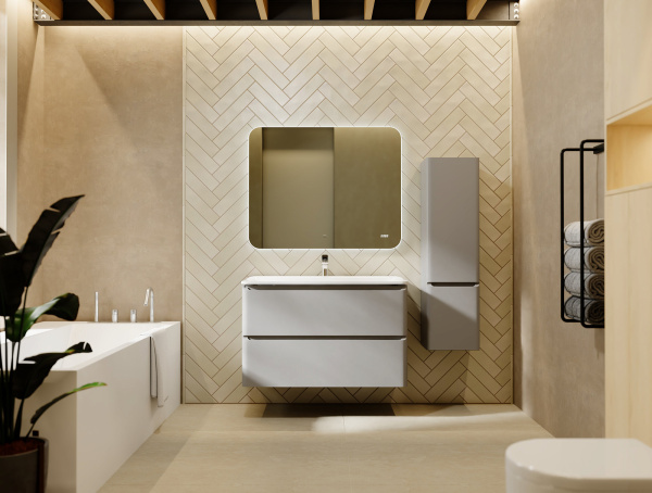 Тумба Вельто 100 с 2 ящ. подвесная светло-серая