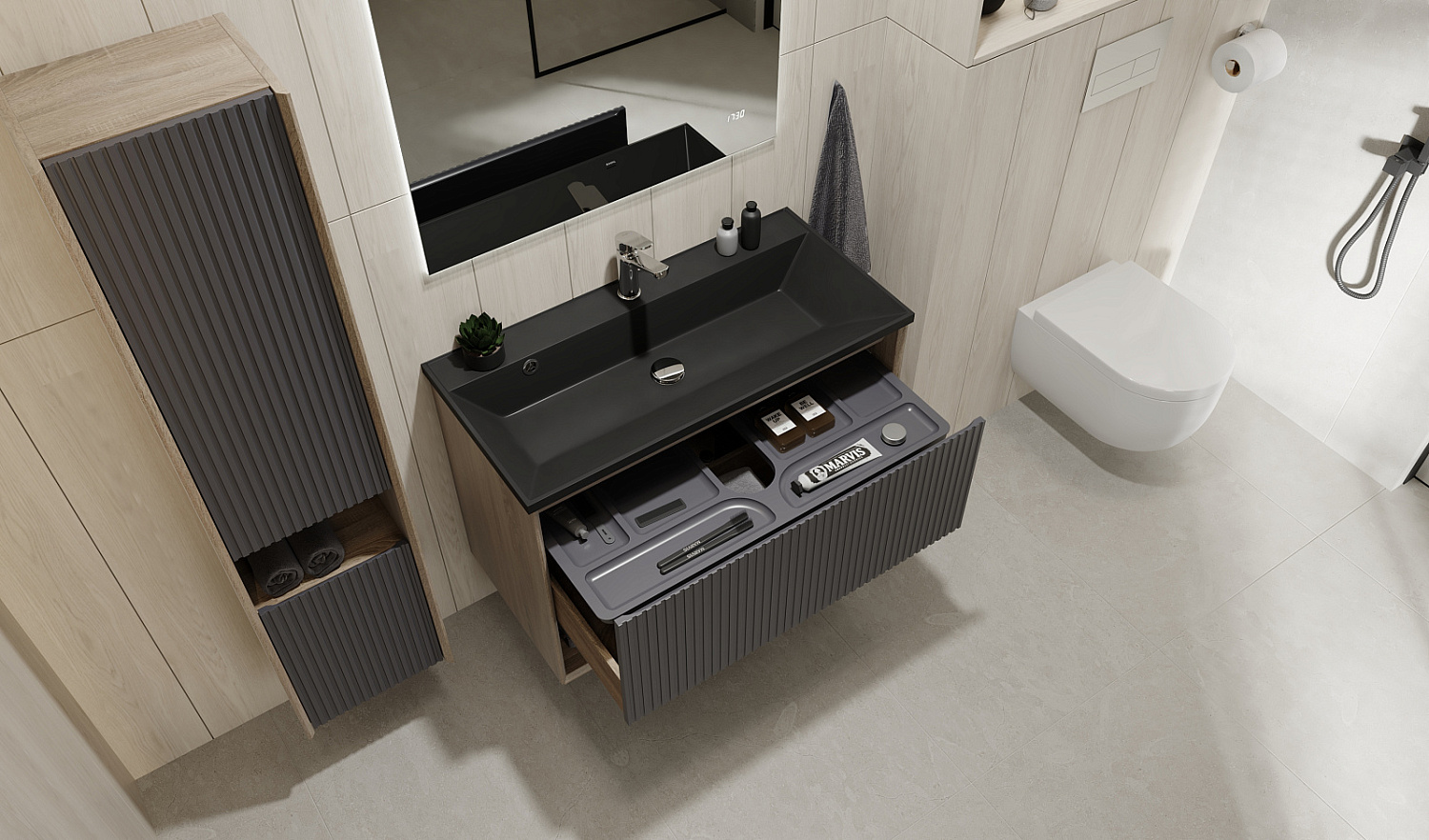 Комплект мебели Тоссони 90 подвесной Дуб Самдал/Антрацит