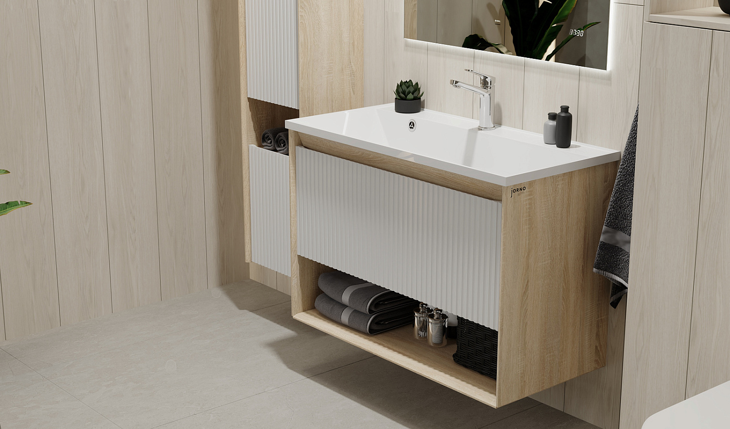 Комплект мебели Тоссони 90 подвесной Сонома светлая/Белый