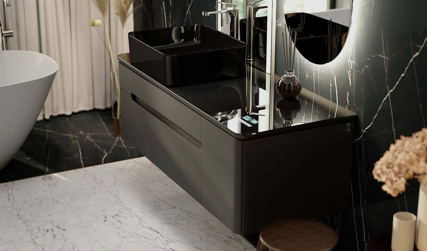 Тумба Сияние 120 с Музыкальным Модулем подвесная антрацит