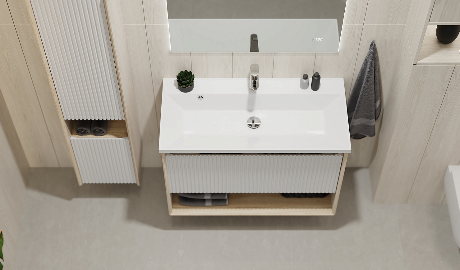 Комплект мебели Тоссони 90 подвесной Сонома светлая/Белый