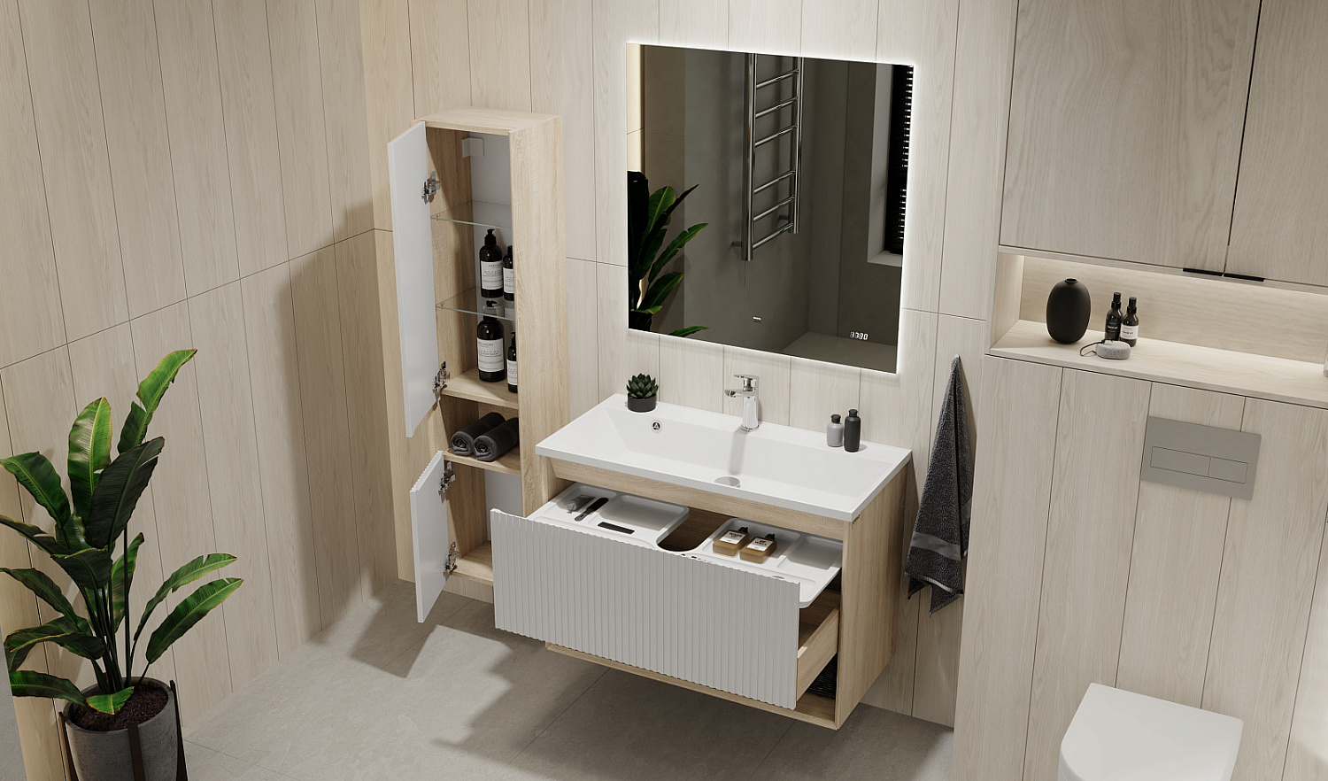 Комплект мебели Тоссони 90 подвесной Сонома светлая/Белый