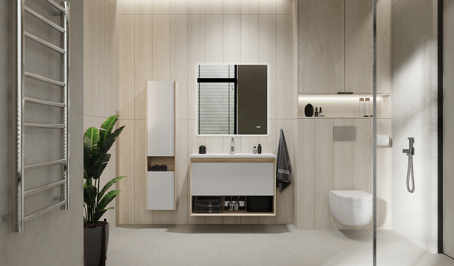 Комплект мебели Тоссони 90 подвесной Сонома светлая/Белый