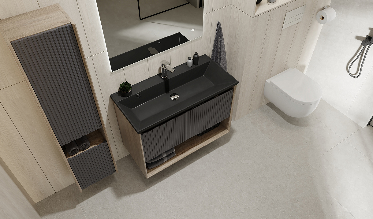 Комплект мебели Тоссони 90 подвесной Дуб Самдал/Антрацит