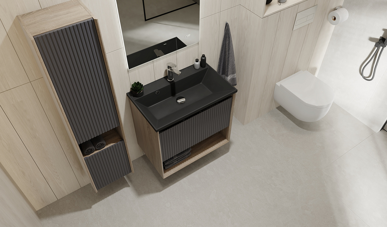 Комплект мебели Тоссони 70 подвесной Дуб Самдал/Антрацит