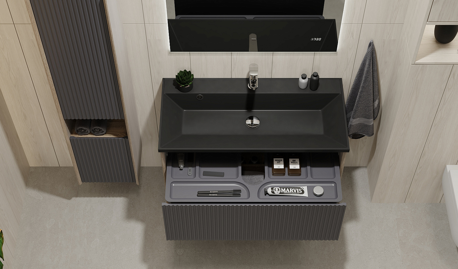 Комплект мебели Тоссони 90 подвесной Дуб Самдал/Антрацит