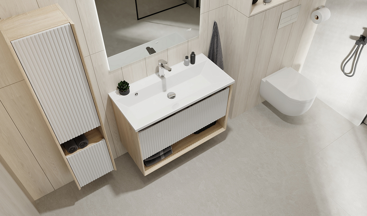 Комплект мебели Тоссони 90 подвесной Сонома светлая/Белый