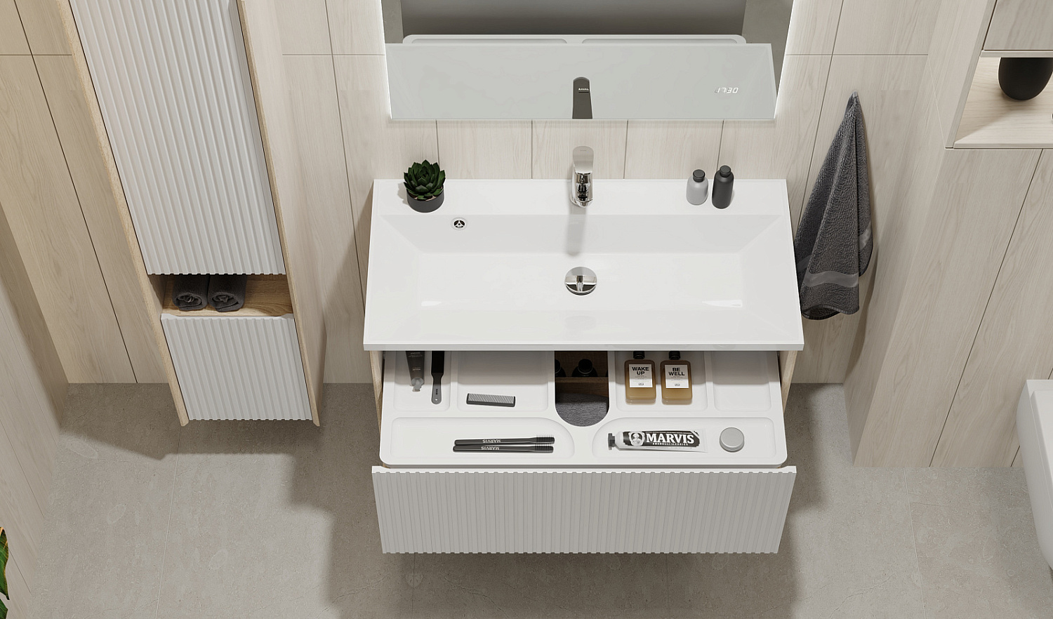 Комплект мебели Тоссони 90 подвесной Сонома светлая/Белый