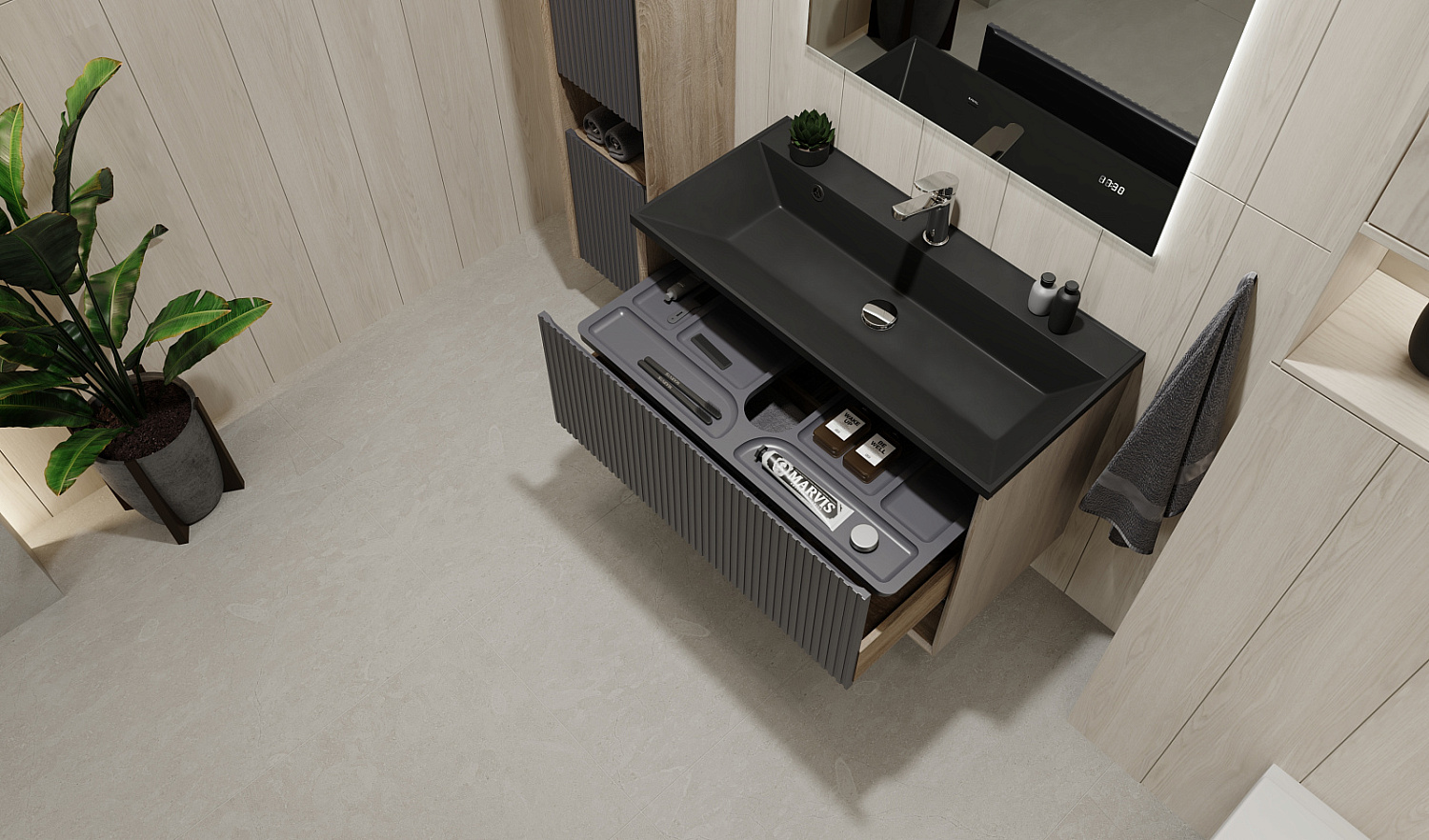 Комплект мебели Тоссони 90 подвесной Дуб Самдал/Антрацит