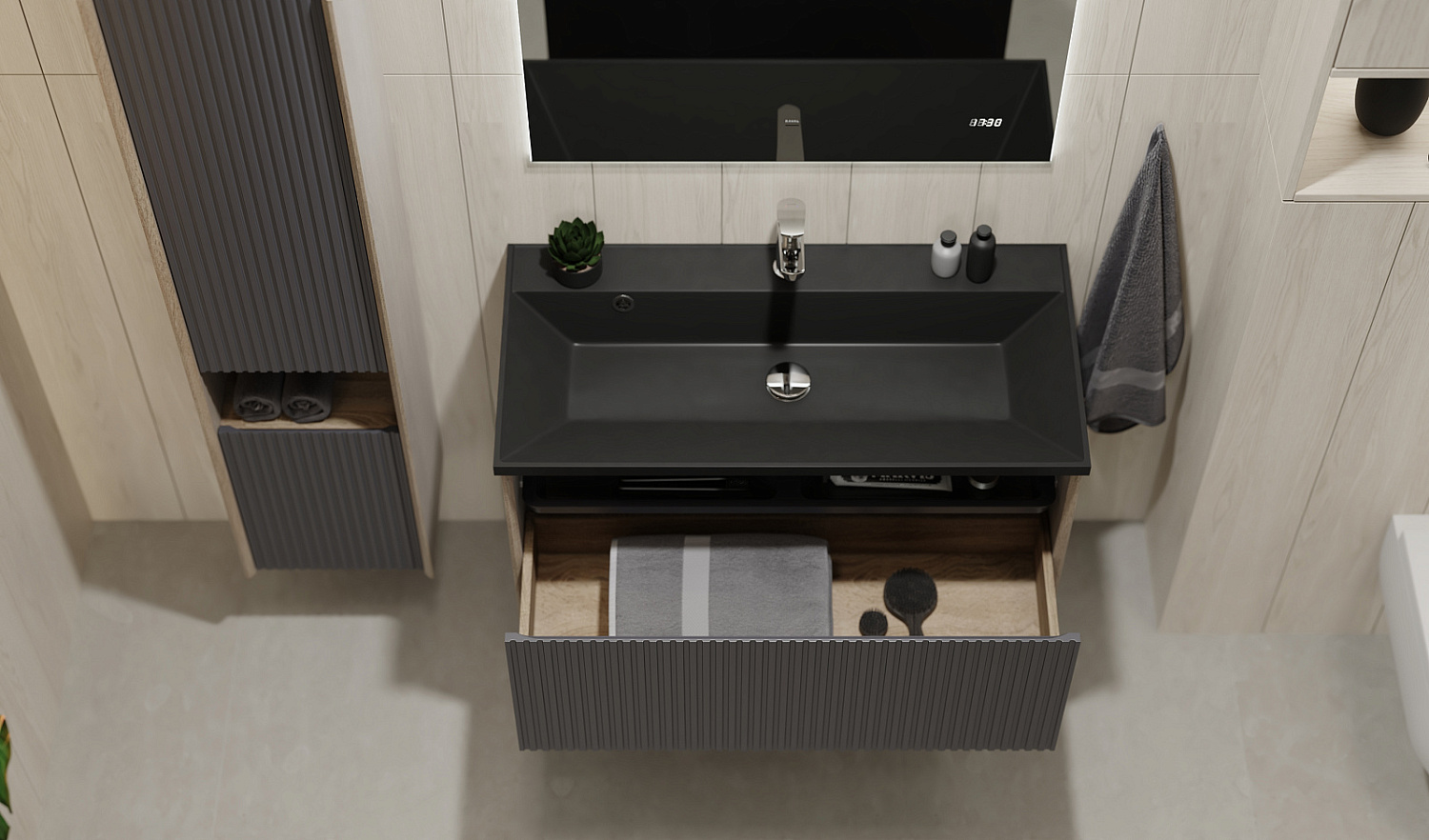 Комплект мебели Тоссони 90 подвесной Дуб Самдал/Антрацит