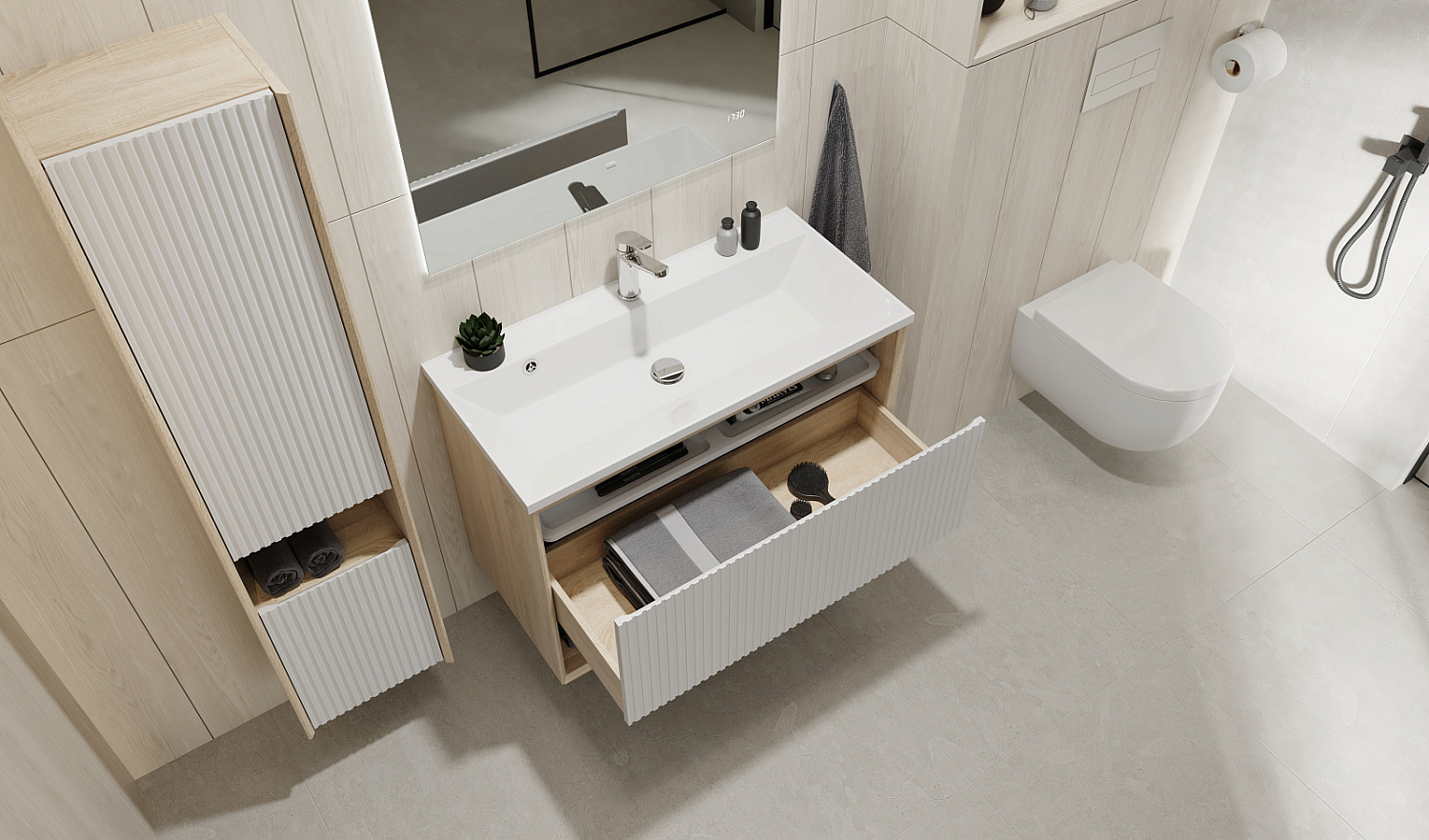 Комплект мебели Тоссони 90 подвесной Сонома светлая/Белый