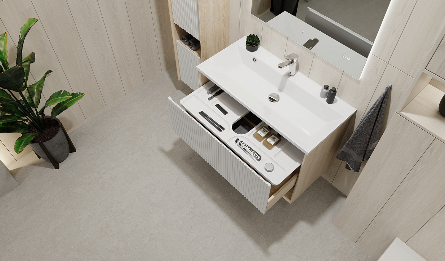 Комплект мебели Тоссони 90 подвесной Сонома светлая/Белый