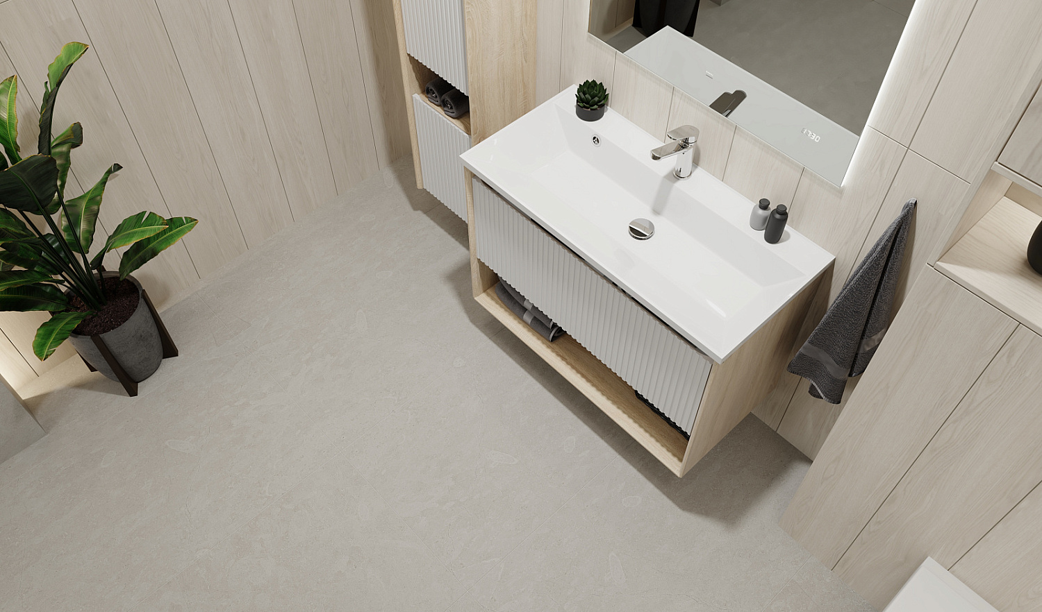 Комплект мебели Тоссони 90 подвесной Сонома светлая/Белый