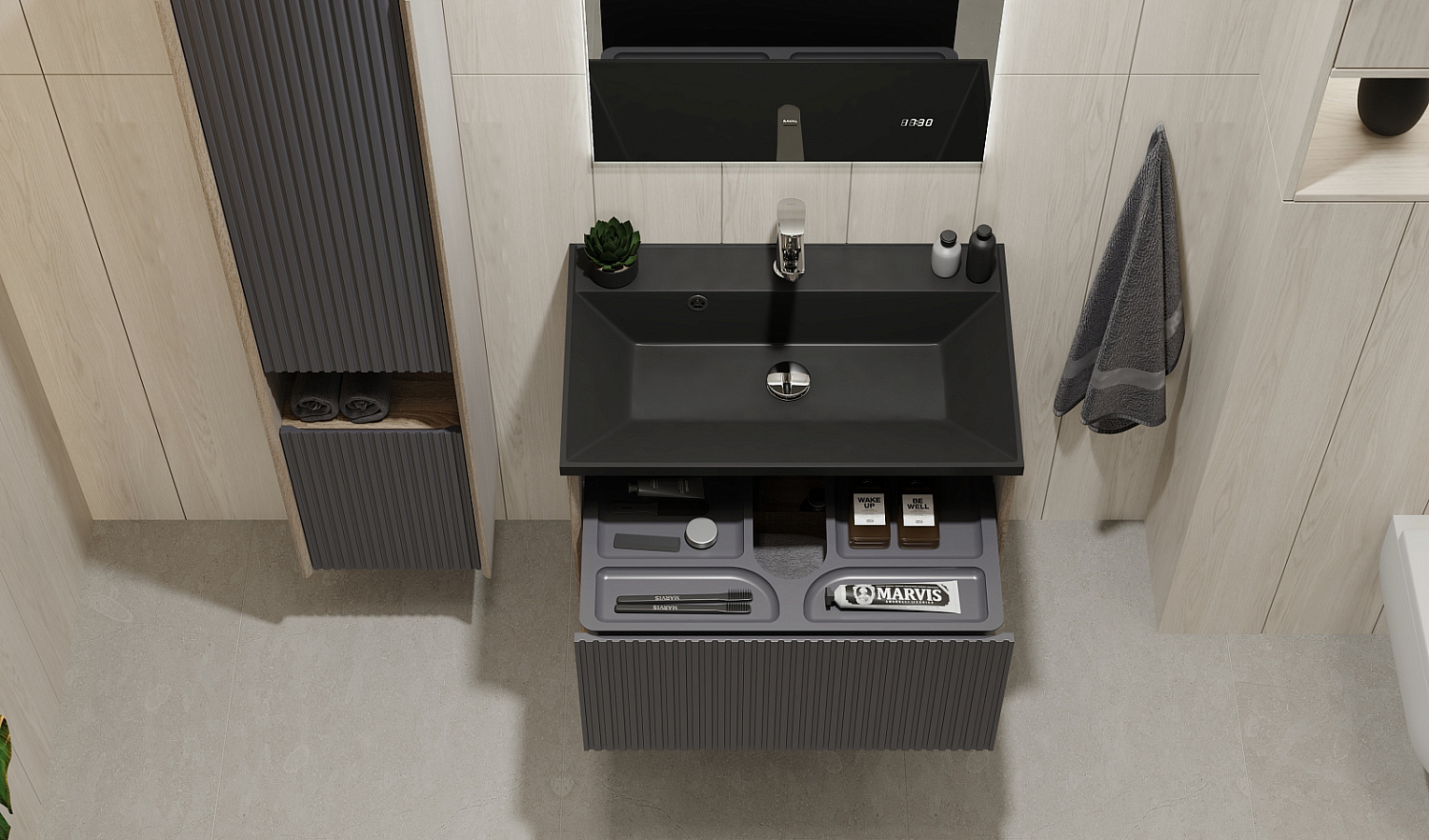 Комплект мебели Тоссони 70 подвесной Дуб Самдал/Антрацит