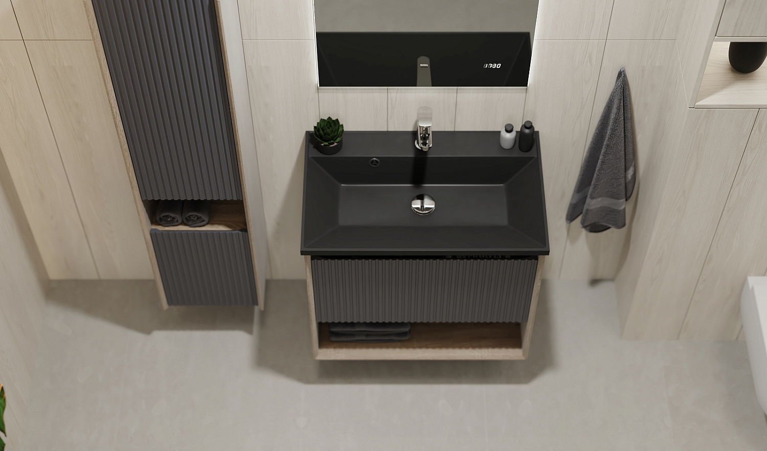 Комплект мебели Тоссони 70 подвесной Дуб Самдал/Антрацит