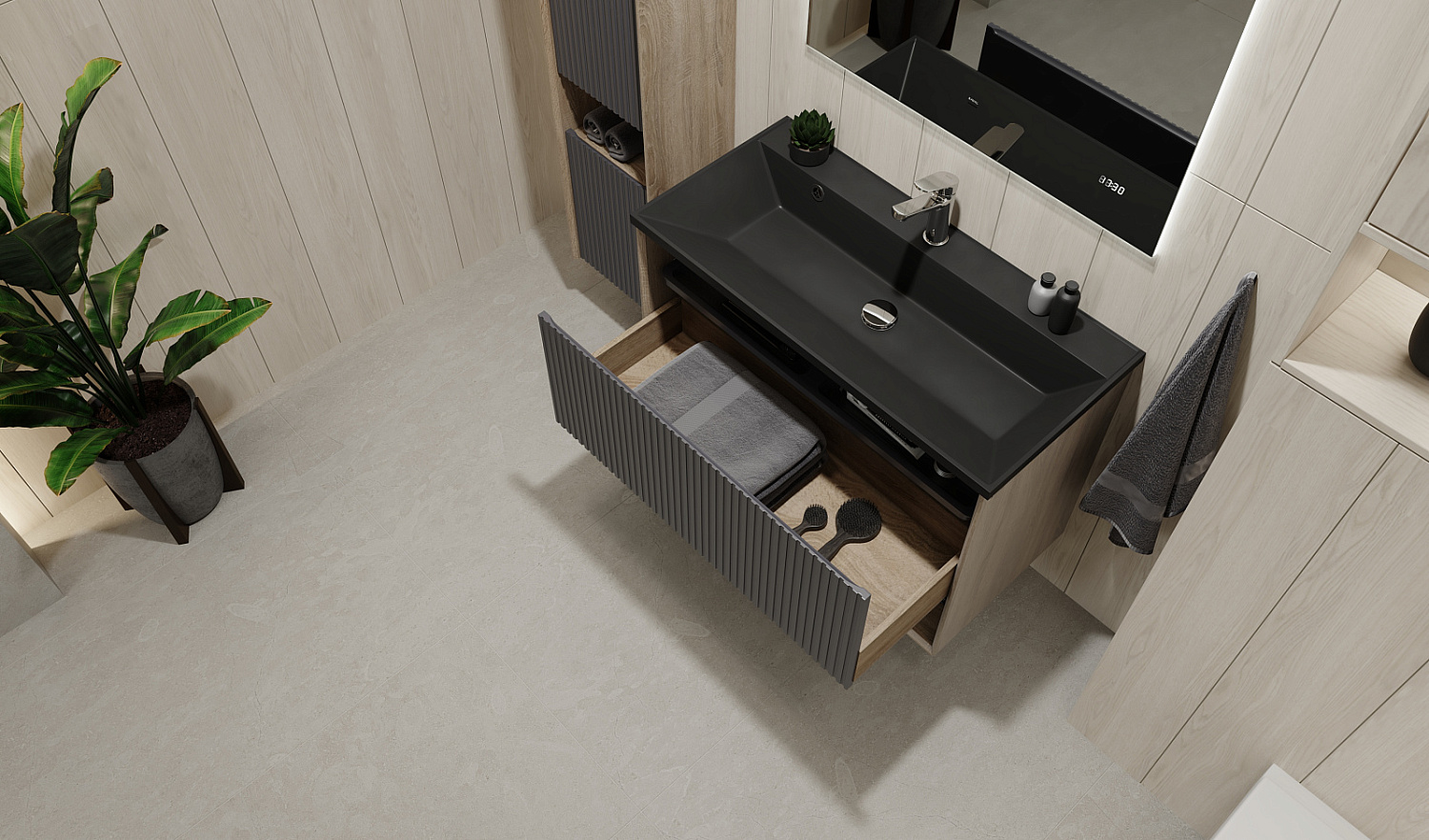 Комплект мебели Тоссони 90 подвесной Дуб Самдал/Антрацит