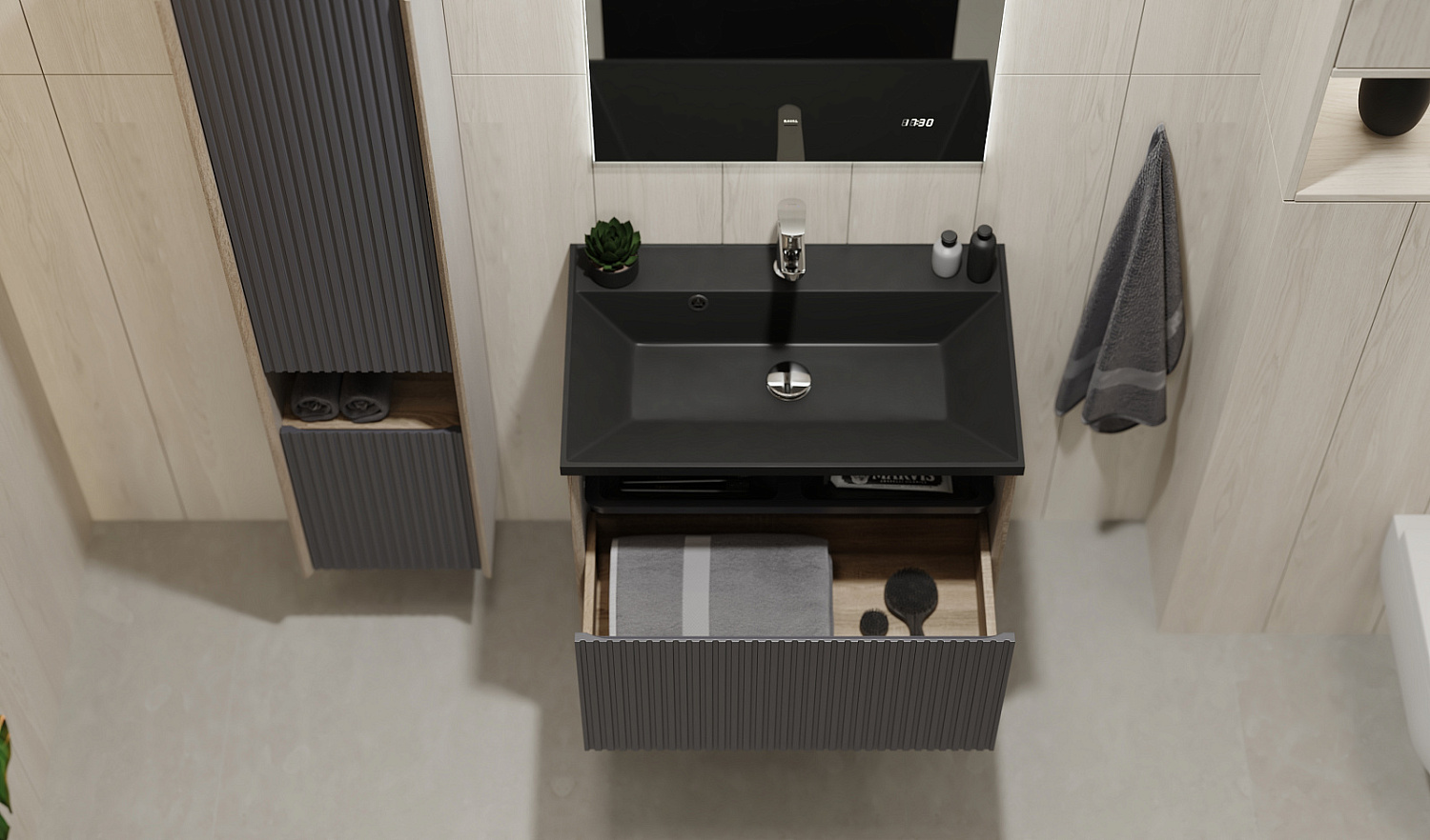 Комплект мебели Тоссони 70 подвесной Дуб Самдал/Антрацит