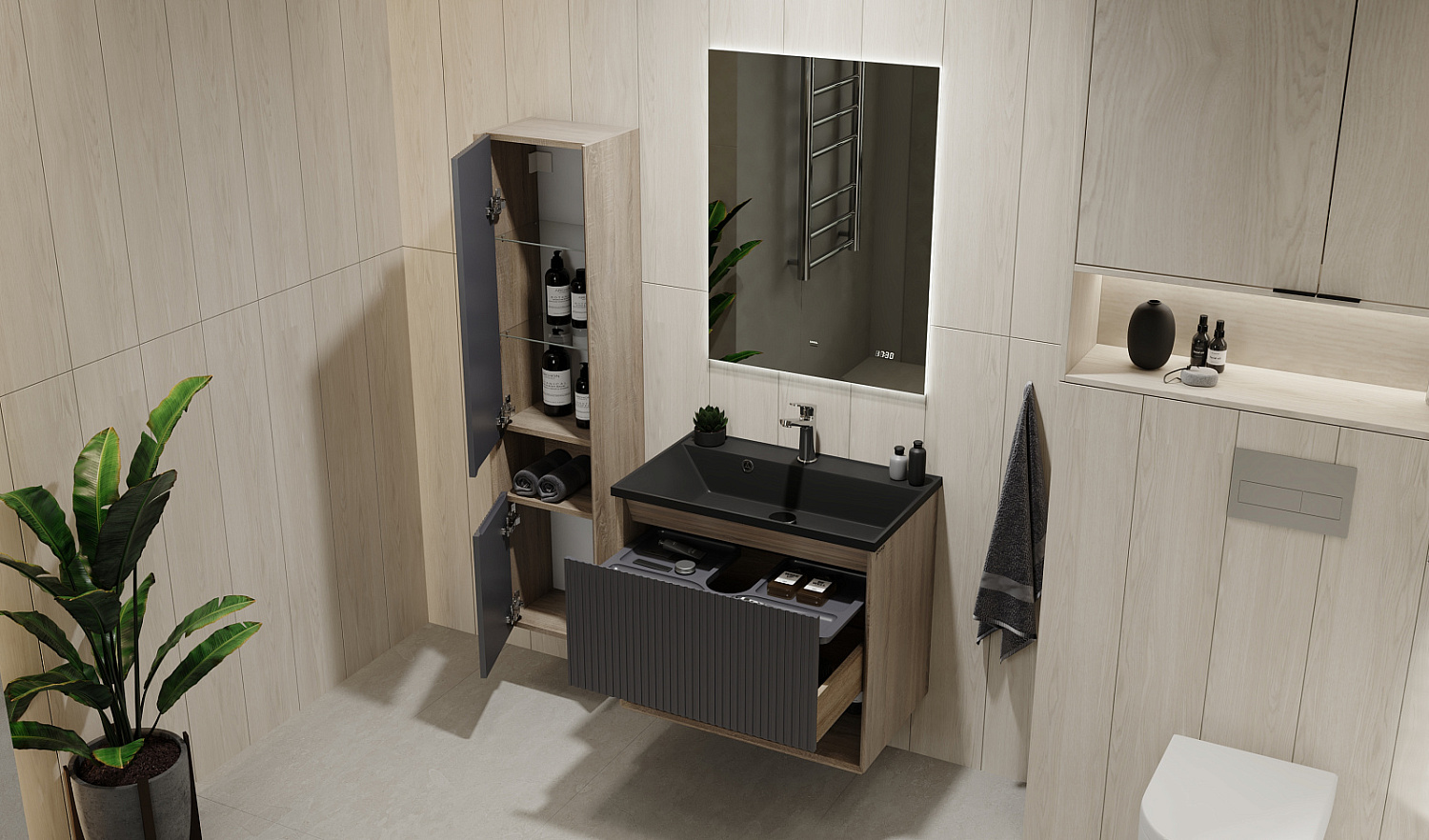 Комплект мебели Тоссони 70 подвесной Дуб Самдал/Антрацит