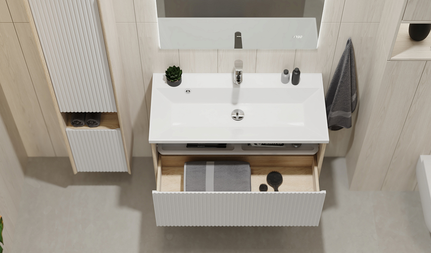 Комплект мебели Тоссони 90 подвесной Сонома светлая/Белый