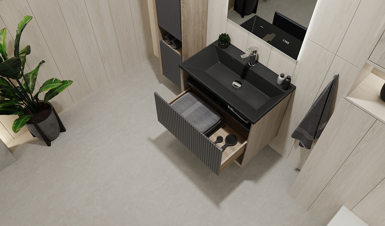 Комплект мебели Тоссони 70 подвесной Дуб Самдал/Антрацит